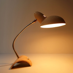 Stylish mid century crow foot wrinkle coating & brass gooseneck adjustable 1960s table desk lamp working light France