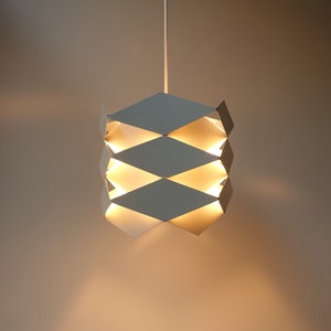 Stunning Preben Dal Hans Folsgaard Symfoni pentagon graphic architectural pendant hanging lamp light Danish mid century modern white metal
