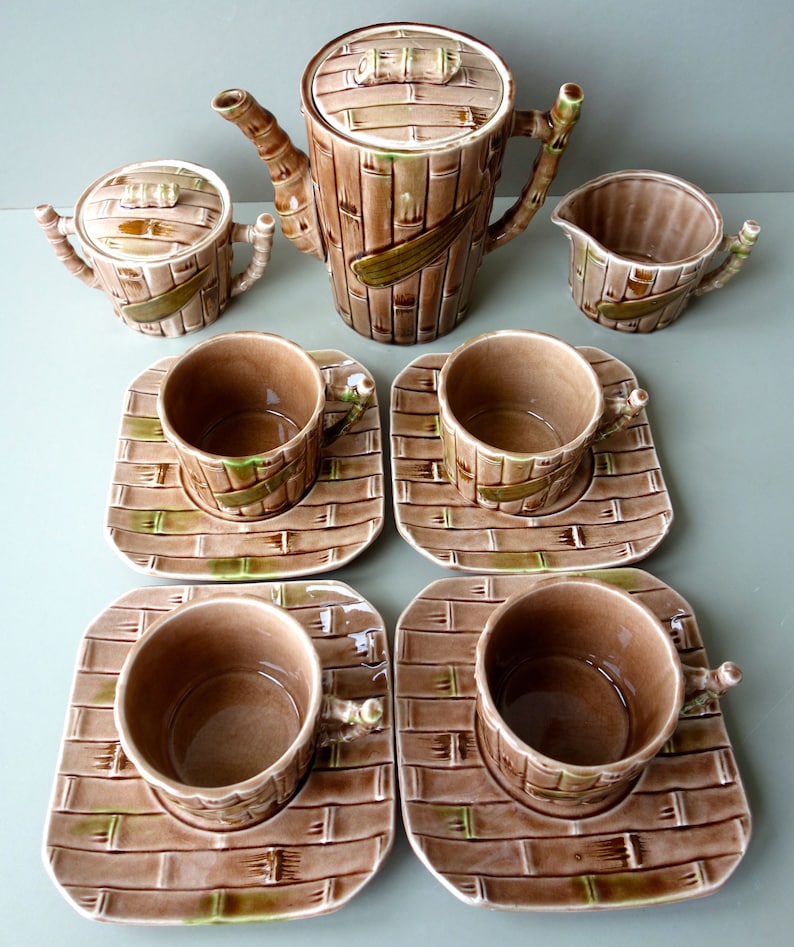 Bamboo Motif Tea Service Set Shaped Inspired Ceramics Earthenware ...
