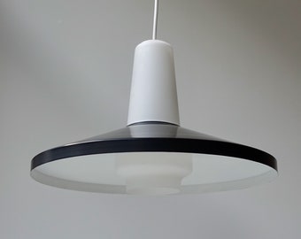 WITH REPAIR vintage Philips NT 87 milk white satin glass black metal shade pendant light lamp hanging mid century modern 1960s Dutch design