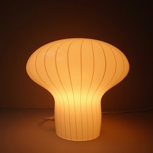 Very rare white stripe Italian large tall all glass glass sculptural mushroom bollard table lamp light mid century modern Murano Vistosi