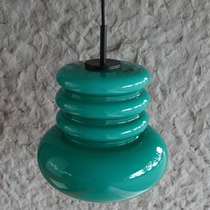 Stunning hooped layered emerald green glass cased pendant hanging lamp light opaline cased mid century modern ES Moderne Leuchten Germany image 6