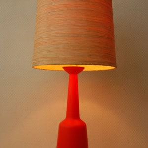 Bent Nordsted for Kastrup Holmegaard Denmark orange glass table lamp with original raffia shade Danish light mid century modern