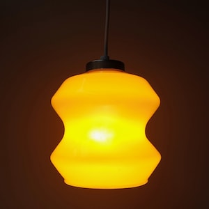 PER PIECE 4 x small yellow coated hooped glass pendant hanging lamps lights lemon mid century modern pop art Massive Belgium attributed