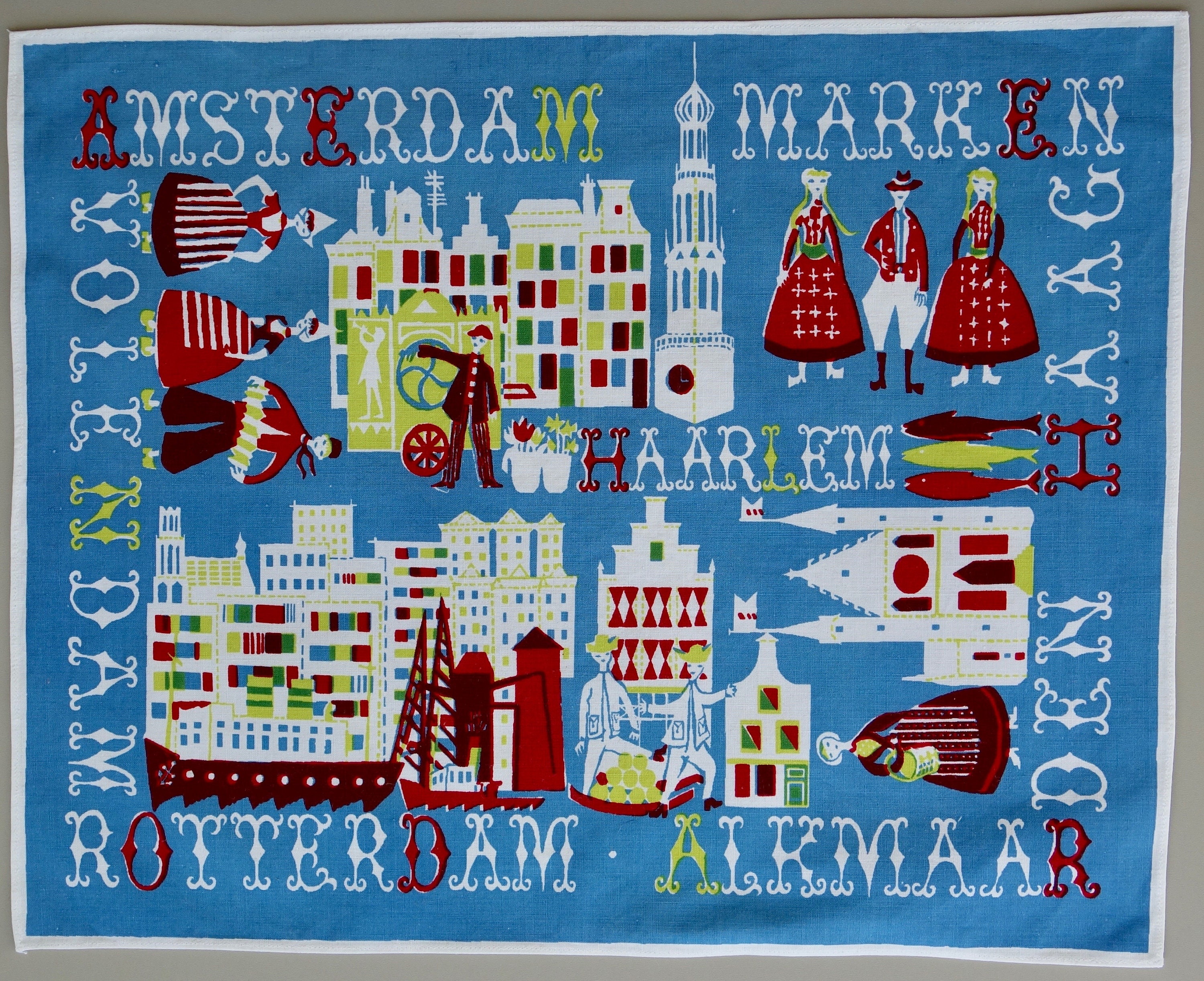 Vintage Rare Affiche Promotionnelle de Coton Napperon Hollande Amsterdam Rotterdam Haarlem Volendam
