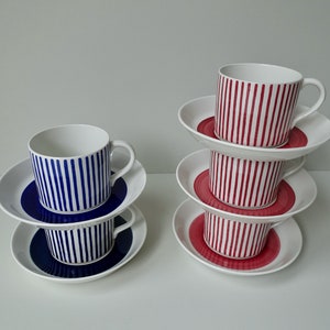 5 Cups and Saucers Red Blue Rorstrand Rörstrand Sweden Kadett Hertha ...
