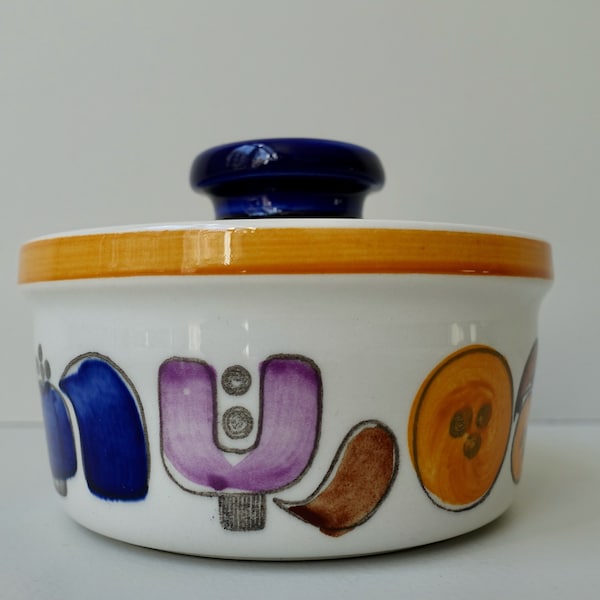 Mint condition Rorstrand Rörstrand Sweden Karneval lidded sugar bowl with lid hand decorated mid century modern Timo Sarvimäki