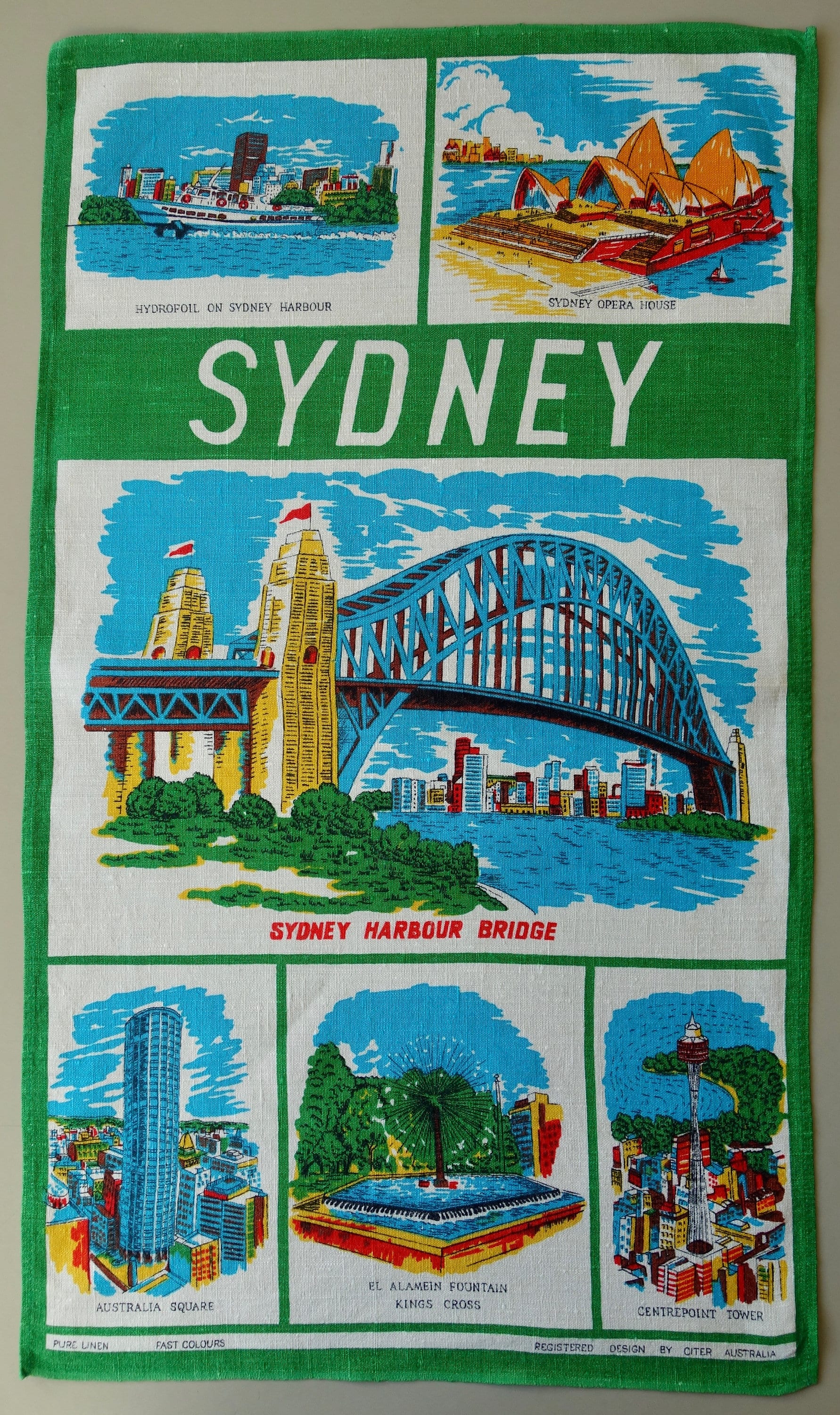 Affiche de Voyage Vintage Promotionnel sur Mur Lin Décor Sydney Australie Opéra Des Années 1970 Cuis