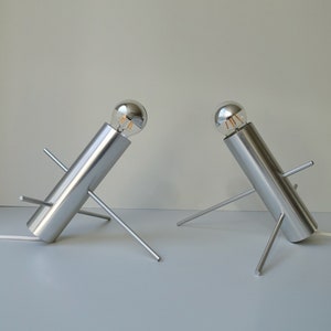 Great condition pair set of 2 Raak Amsterdam Krekel Otto Wasch adjustable aluminium silver table lamps desk lights Dutch design mid century