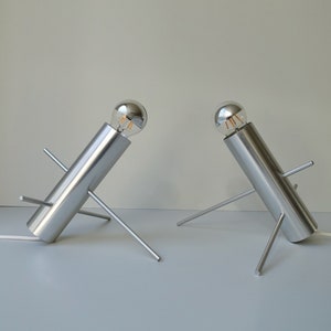 Great condition pair set of 2 Raak Amsterdam Krekel Otto Wasch adjustable aluminium silver table lamps desk lights Dutch design mid century image 1