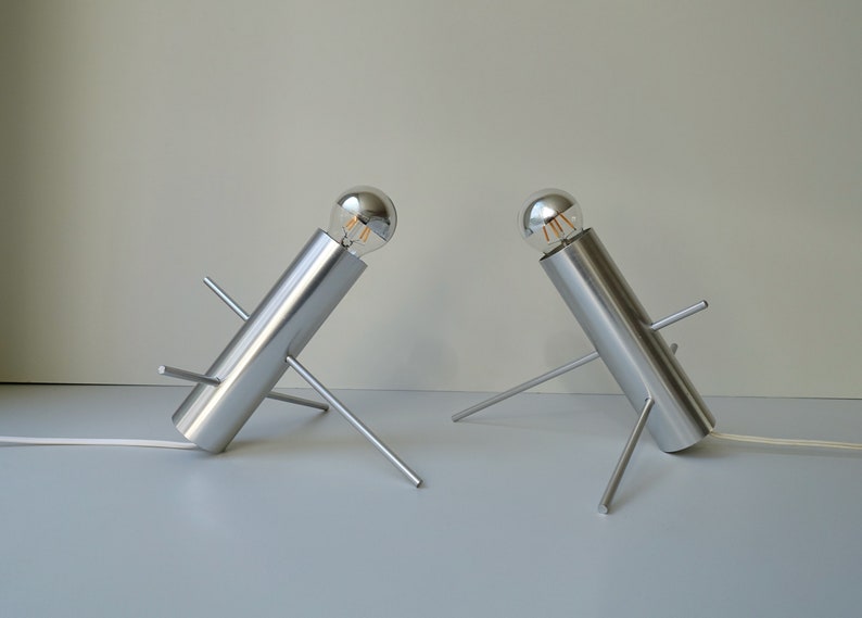 Great condition pair set of 2 Raak Amsterdam Krekel Otto Wasch adjustable aluminium silver table lamps desk lights Dutch design mid century image 1