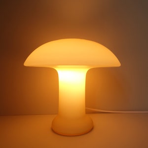 Vintage Hustadt Leuchten excellent condition mushroom space age glass table desk lamp 1980s 1990s mid century modern cream white beige