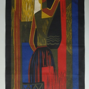 Ilse Roempke linnen fabric textile wall hanging African woman mediterranean vibe 1960s mid century modern jazz pop art cubism Tom Tru