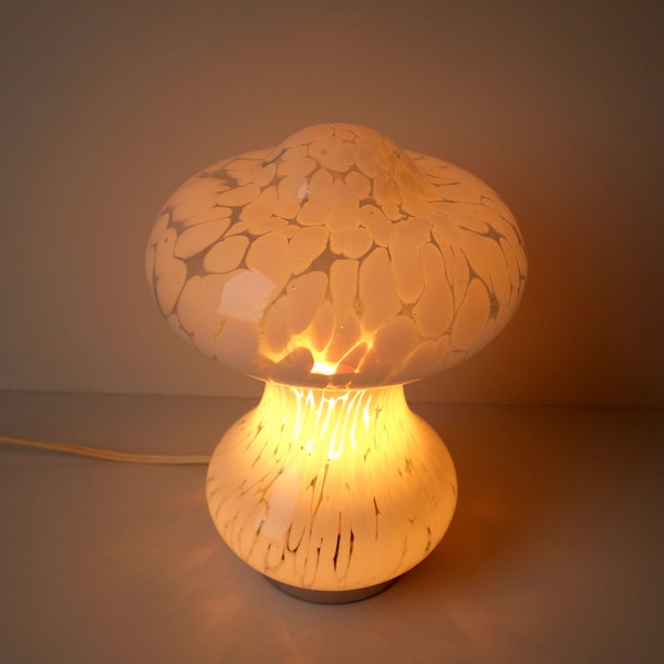 Glass mushroom shaped lamp table desk light Massive Belgium Peill & Putzler glass design mid century modern spotted art pattern white