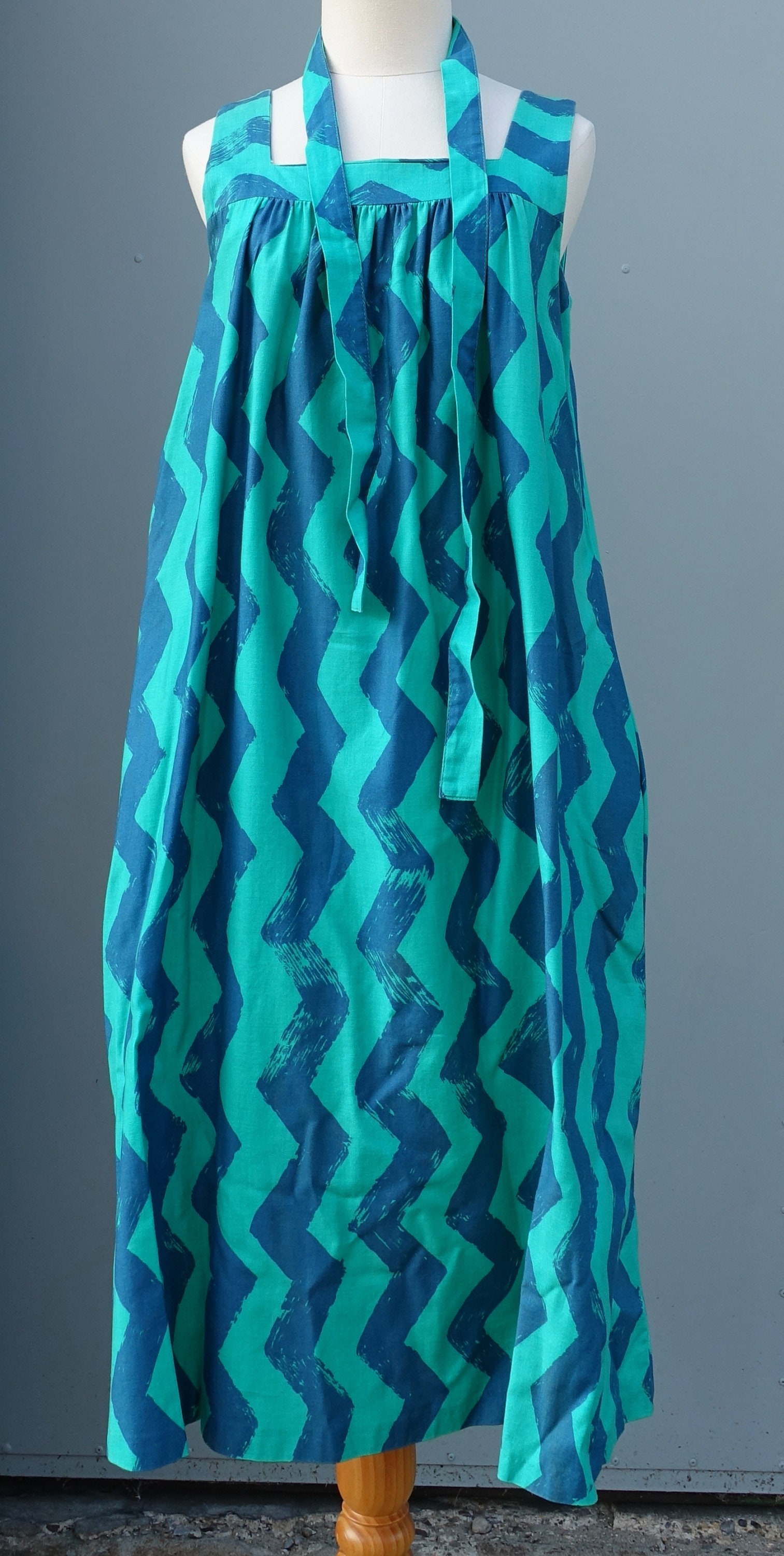 Fenno Sport Finland Long Summer Dress Blue Green Very Soft 1970s 