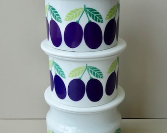 3 x vintage Arabia Pomona plum marmalade jam storage pots two sizes with lid Raija Uosikkinen ceramic Finland mid century