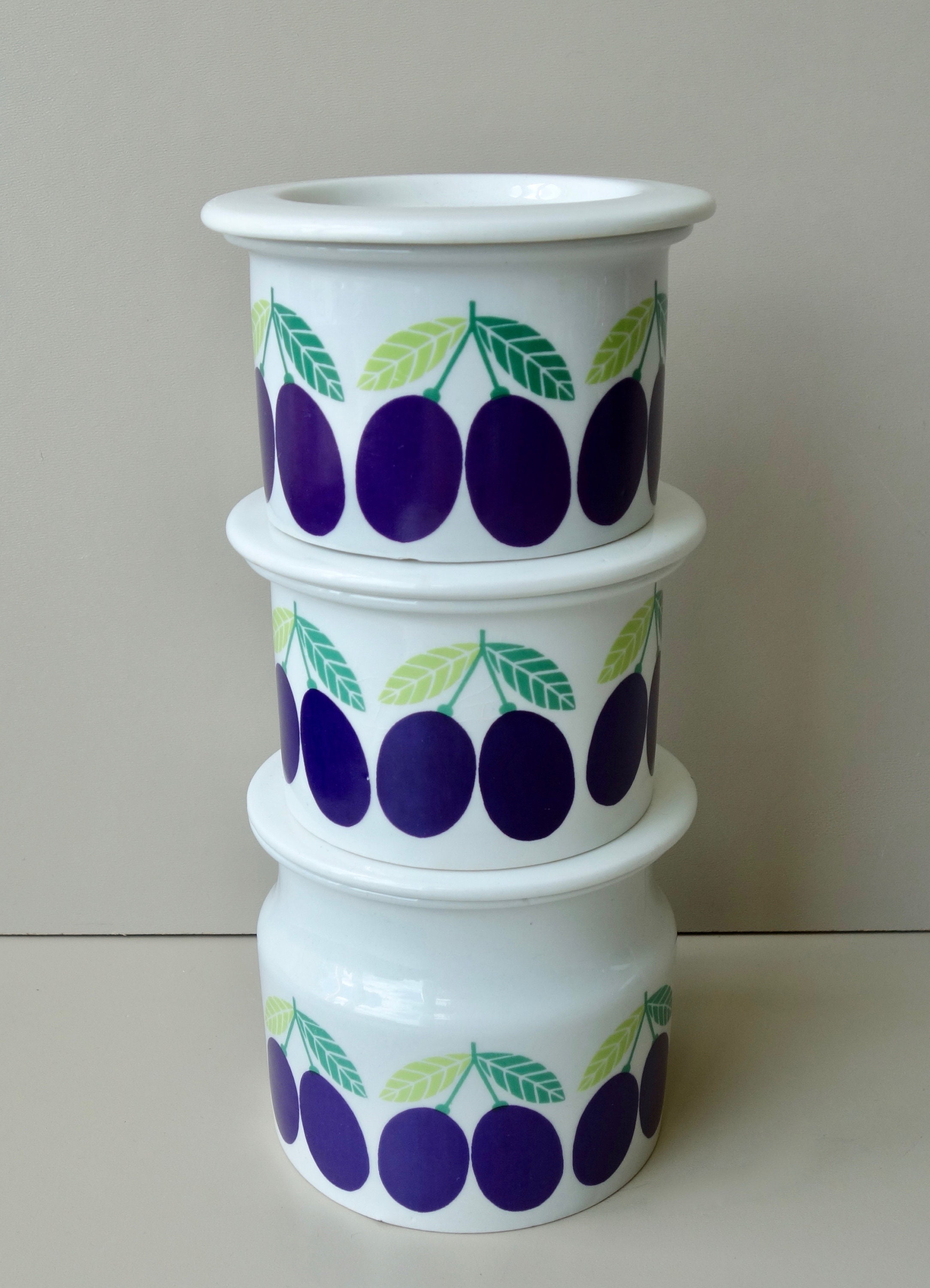 3 X Vintage Arabia Pomona Plum Marmalade Jam Storage Pots