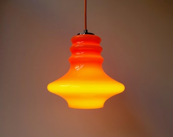Sehr seltene, atemberaubende orangefarbene Glas-Hängeleuchte mit Ringen von Doria Leuchten, Space Age, Mid-Century Modern, deutsche Opalglas-Hängelampe