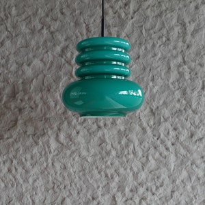 Stunning hooped layered emerald green glass cased pendant hanging lamp light opaline cased mid century modern ES Moderne Leuchten Germany image 5