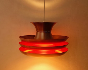 Stunning large copper colored multi layered 3 layer aluminum pendant hanging lamp light mid century modern Scandinavian or Dutch design