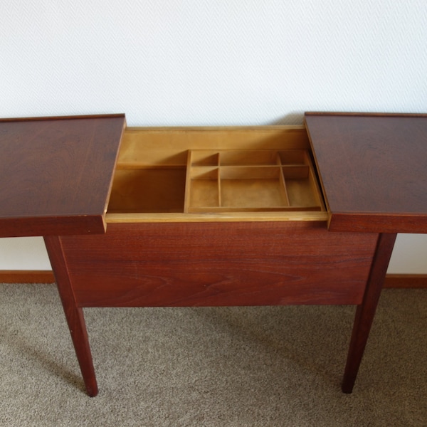 Excl. Shipping mid century Danish teak veneer sewing box wood wooden stylish classy modern storage side table Scandinavian 1960s Denmark