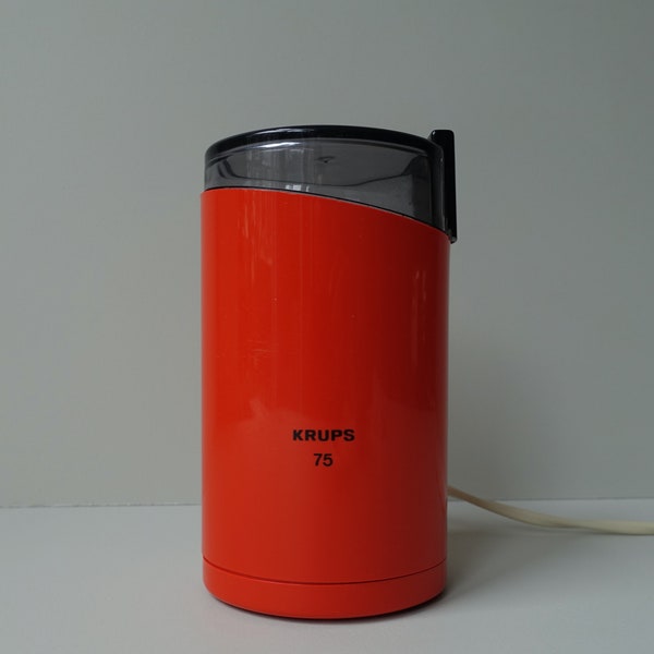 Krups 75 775 iconic coffee bean grinder complete & working condition orange 1970s seventies mid century modern design minimalism