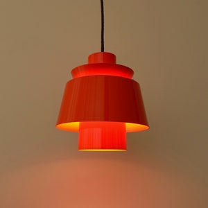 Vintage Jørn Utzon Nordisk Solar Tivoli aluminium orange pendant hanging light lamp 1970s mid century modern Danish design Denmark