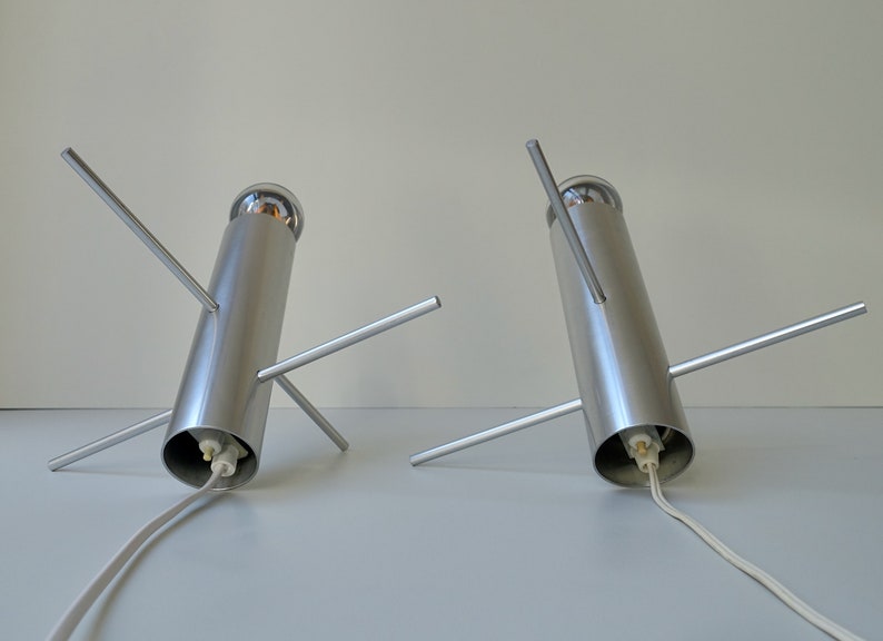 Great condition pair set of 2 Raak Amsterdam Krekel Otto Wasch adjustable aluminium silver table lamps desk lights Dutch design mid century image 7