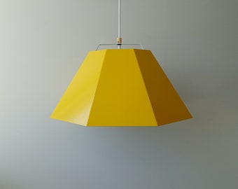 Rare Swedish stunning large yellow octagonal graphic metal pendant  light hanging lamp Hans Agne Jakobsson mid century modern Sweden