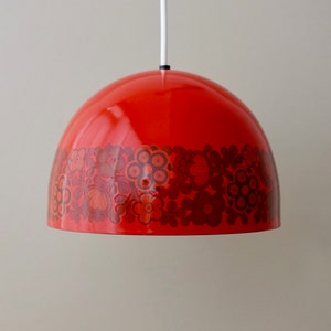 Mint condition Fog & Mørup Raija Uosikkinen Finel Arabia Kaj Franck enamel pendant lamp hanging light red Denmark Finland mid century modern