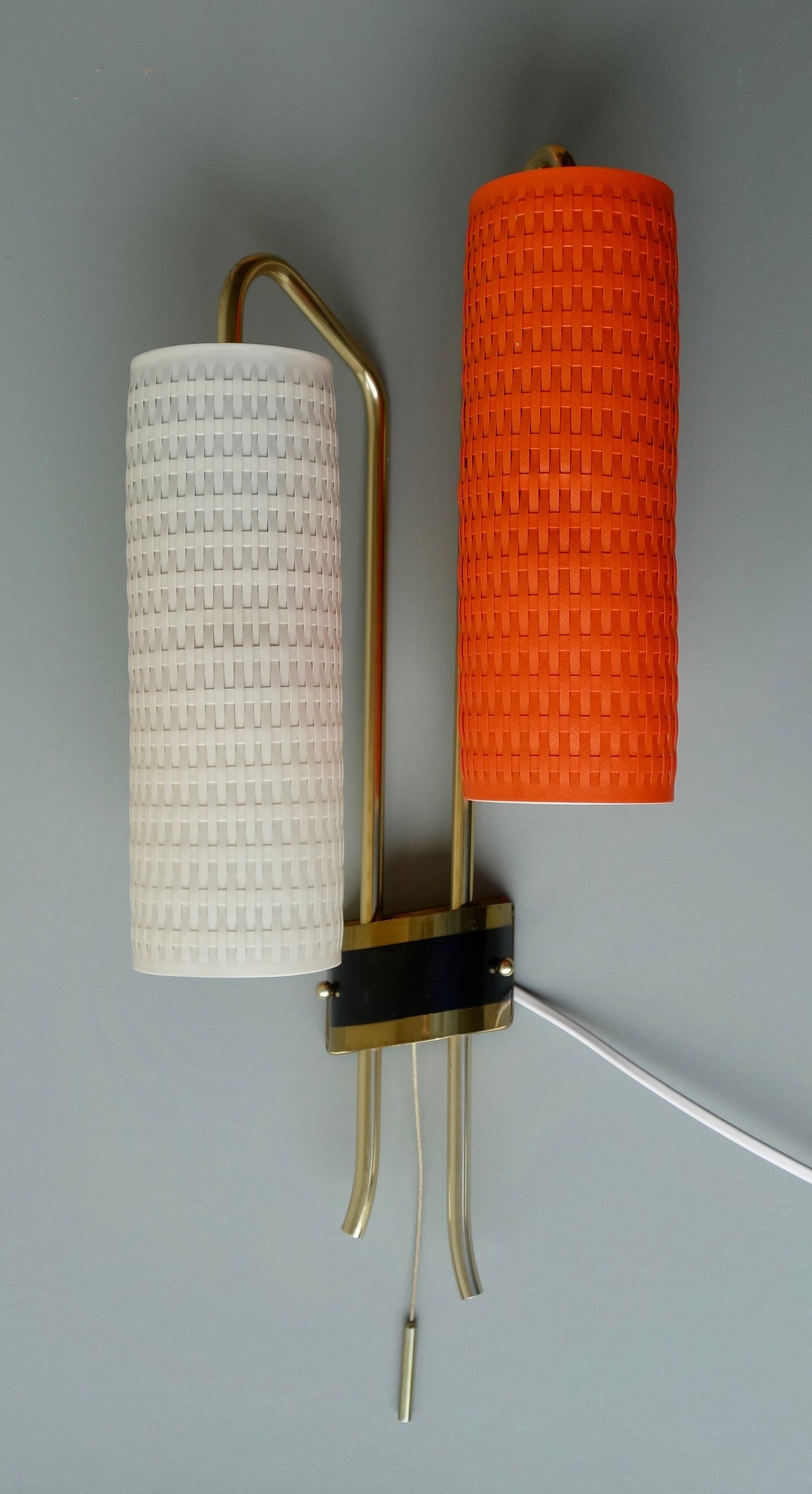 Stunning 1960s Double Light Mid Century Wall Sconce in Brass White Red ...