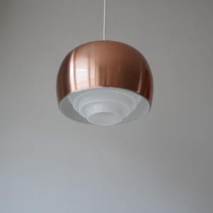 Very rare milk white acrylic and copper color small to medium pendant hanging lamp light ring structure mid century modern Scandinavian