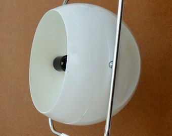 Vintage Gepo hanging pendant lamp 1970s metal white large light lamp Dutch design mid century modern rise & fall pull down