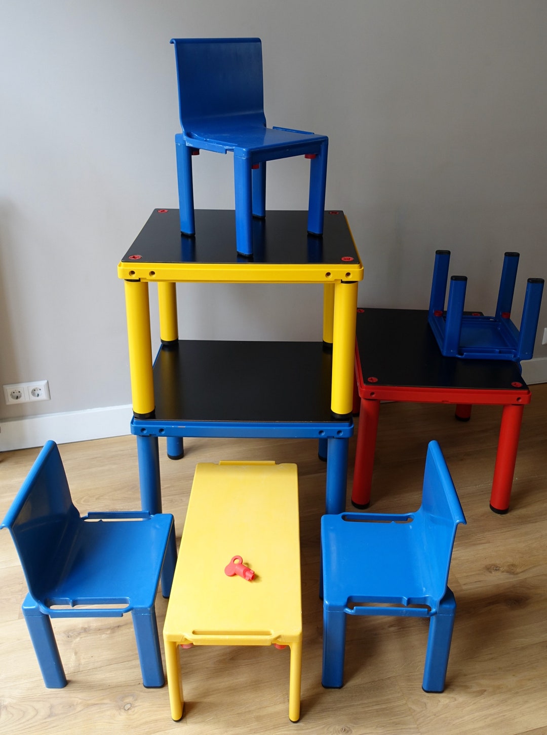 11 X Rare Kartell School System Chairs Bench & Tables With Etsy