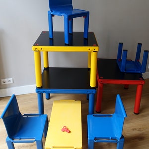 14 x rare Kartell school system chairs bench & tables with keys Scuola Centrokappa 1979 seventies Masayuki Matsukaze stackable for children