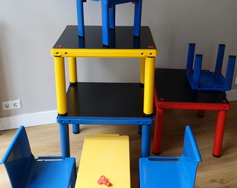 14 x rare Kartell school system chairs bench & tables with keys Scuola Centrokappa 1979 seventies Masayuki Matsukaze stackable for children