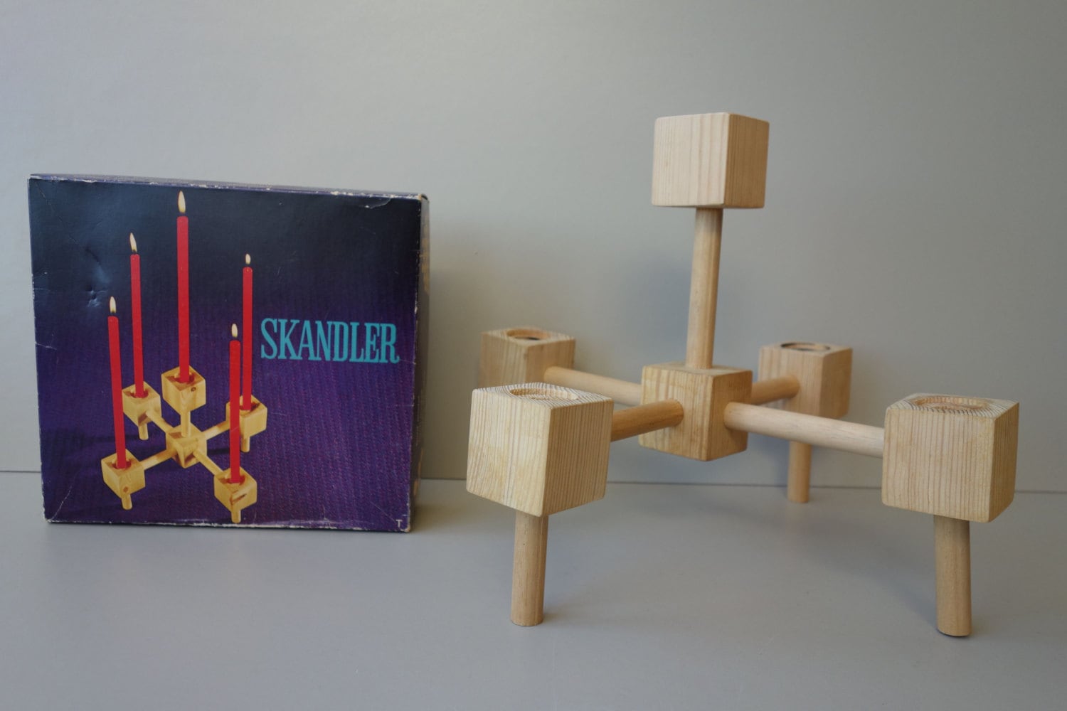 Vintage Diy Skandler Bougeoir Kit de Construction Scandinave Danois Pin Bois 1970 Milieu Du Siècle M