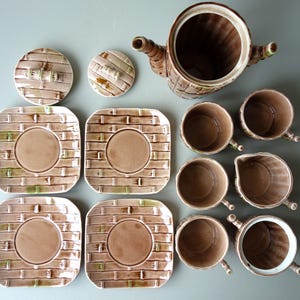 Bamboo Motif Tea Service Set Shaped Inspired Ceramics Earthenware ...