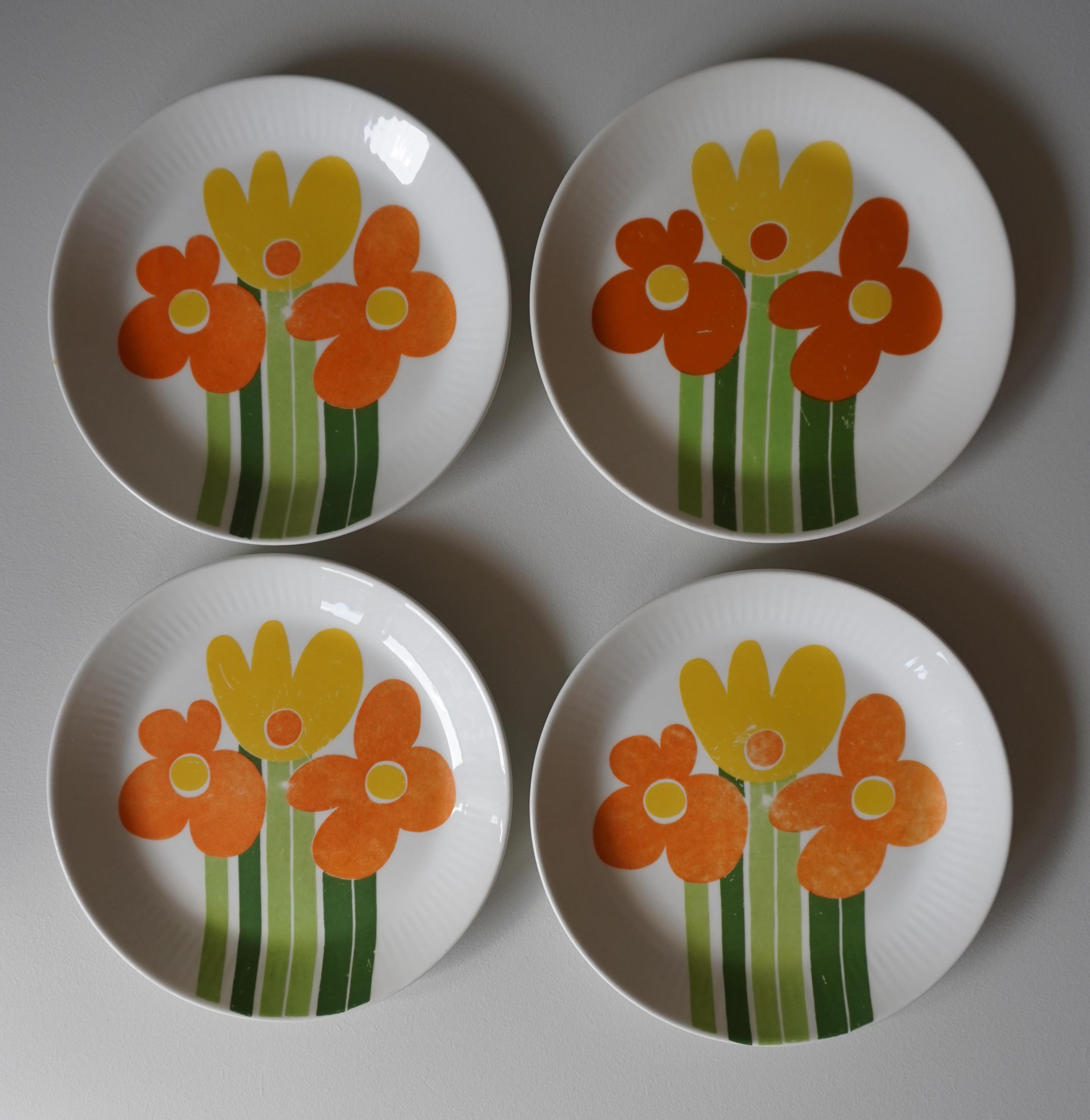 Lot of 4 Used Breakfast Round Plates Annemarie Kirsten Selmer