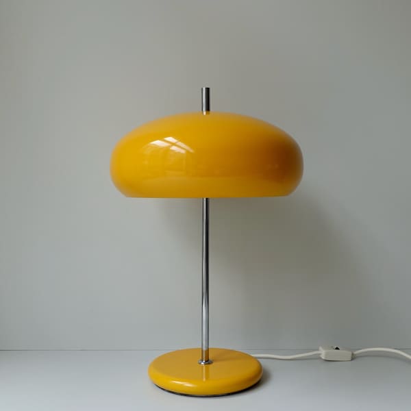 Very rare XL all metal yellow mushroom table lamp desk light large Graewe German mid century modern design