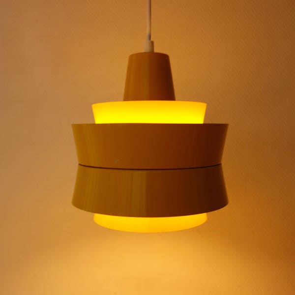 Very rare color yellow Carl Thore Granhaga trava aluminium pendant light lamp Swedish mid century modern lightweight