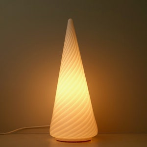 Rare model tall marked large conic white swirl Murano mouth blown hand made 1970s glass table lamp desk light Italian Venetian mid century