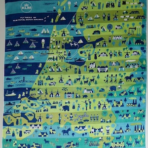 May include: A colourful illustration of the Netherlands, featuring windmills, houses, and other iconic Dutch imagery. The text "VISIT HOLLAND" and the KLM logo are at the top of the image. The text "FLY THERE BY KLM ROYAL DUTCH AIRLINES" is below the logo.