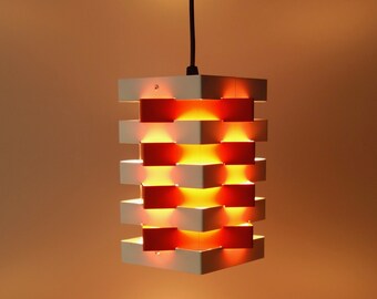 Suspension Jan Hoogervorst modèle étoile orange et blanche, années 1960, Anvia Holland, en excellent état. Design néerlandais moderne du milieu du siècle.