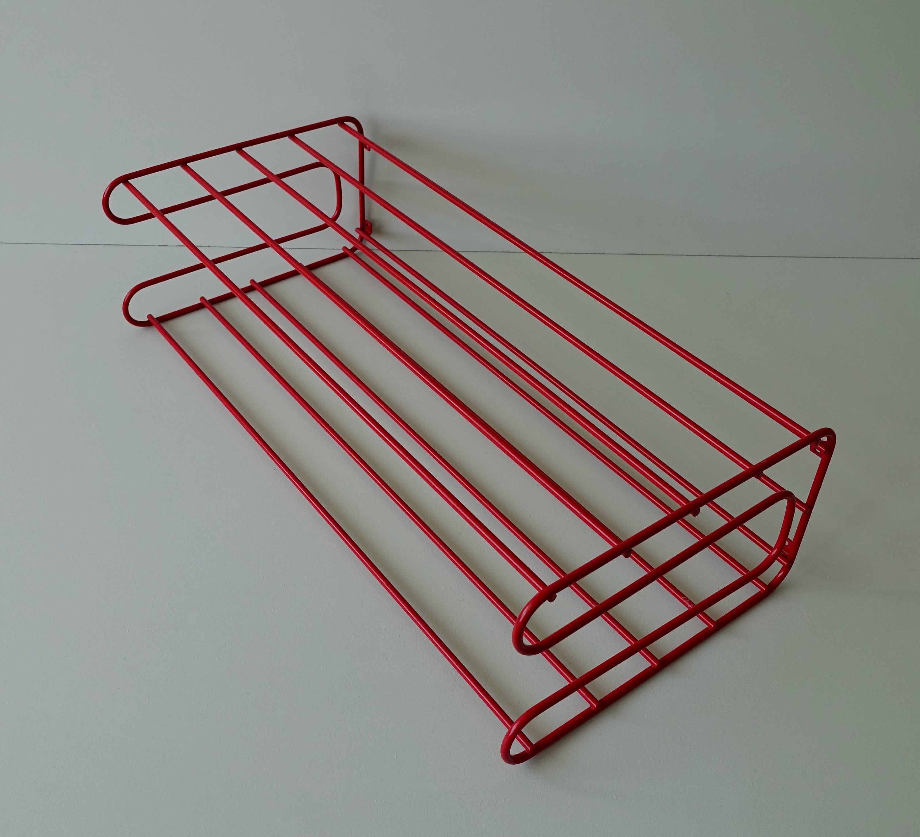 RED Vintage IKEA Fran Metal and Vinyl Wire Hat Wall Rack Shelf