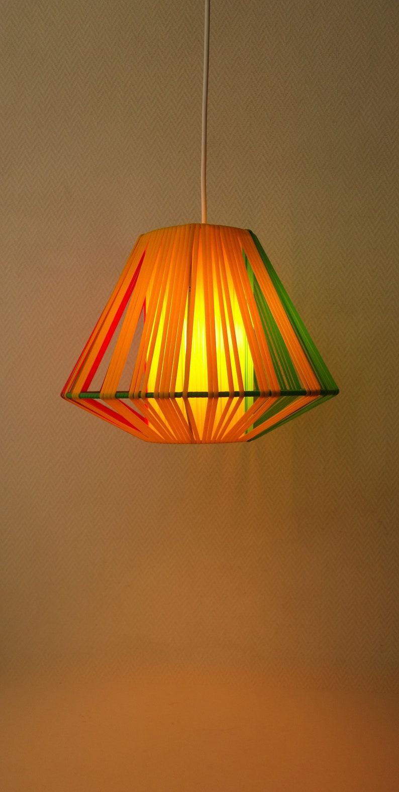 Rare Vinyl Wrapping Ribbon Plastic Pendant Light Lamp Hanging Tropical Colors Rockabilly Mid Century Modern Garden Style