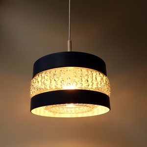 Rare model bubble glass and blue metal Staff Leuchten model P103 pendant light hanging lamp mid century modern German design seventies 1970s