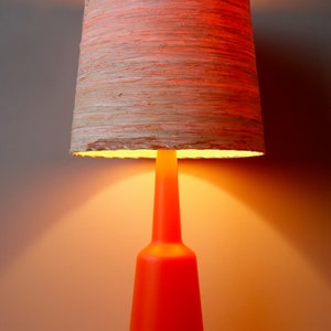 Bent Nordsted for Kastrup Holmegaard Denmark orange glass table lamp with original raffia shade Danish light mid century modern