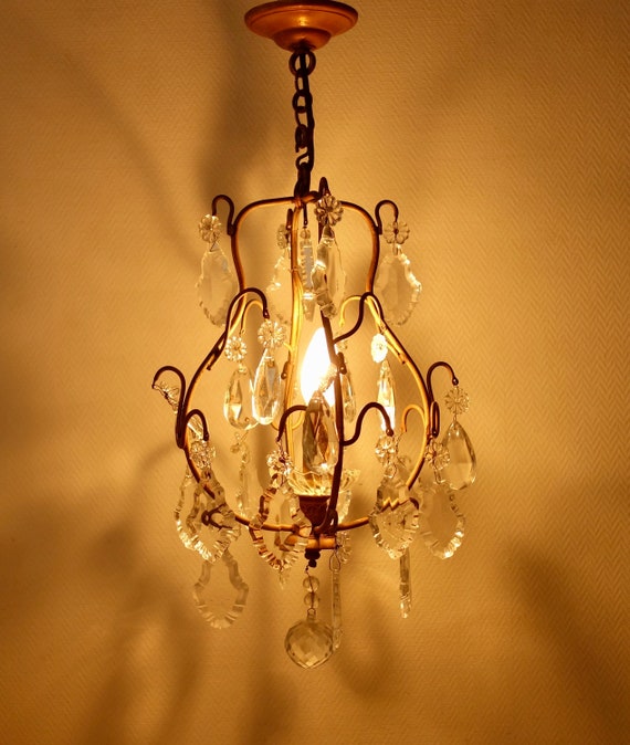 Authentic 1960s French Brass And Glass One Light Chandelier Etsy