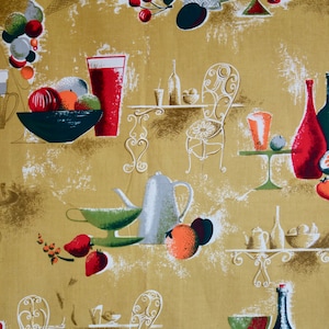 Rare stunning new old stock mint condition original vintage mustard curtain fabric textile Aristo studio Dutch tissue 100% cotton holiday